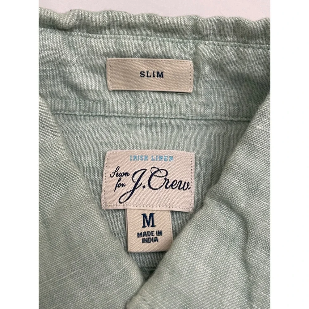 J. Crew Baird McNutt Irish Linen Short Sleeve Button Down Shirt M Green Slim Fit